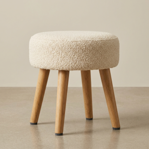 Boucle Round Accent Stool with Wooden Legs