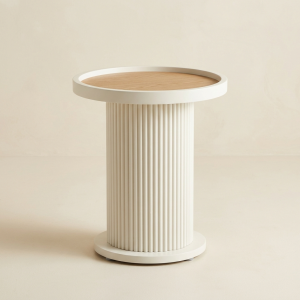 Fluted Pedestal Side Table with Hidden Storage