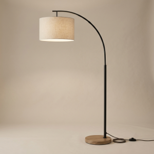 Arched Linen Shade Floor Lamp with Wood Base